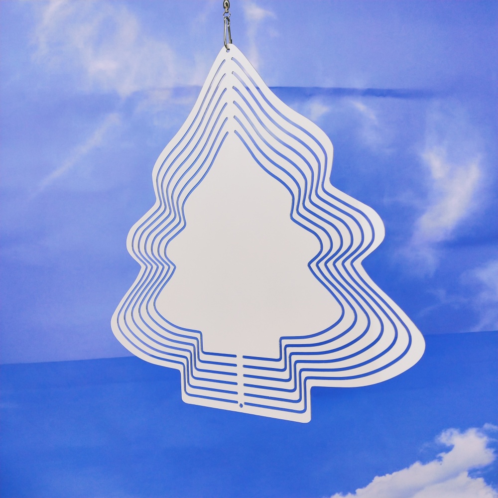 8 Inches and 10 inches white blank sublimation aluminium metal art hanging christmas tree wind spinner