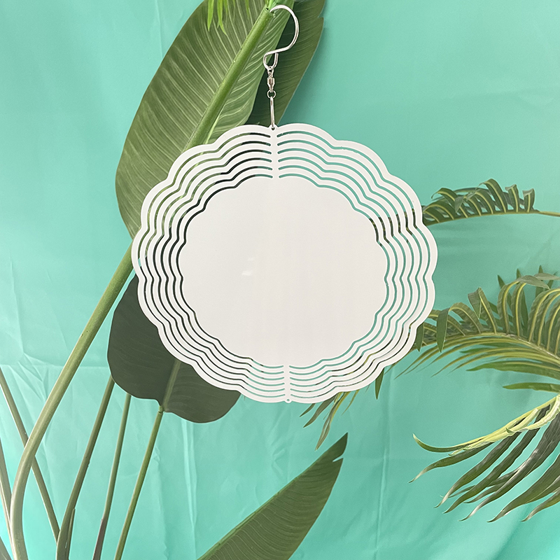 8 Inches and 10 inches white blank sublimation aluminium metal art hanging flower round wind spinner