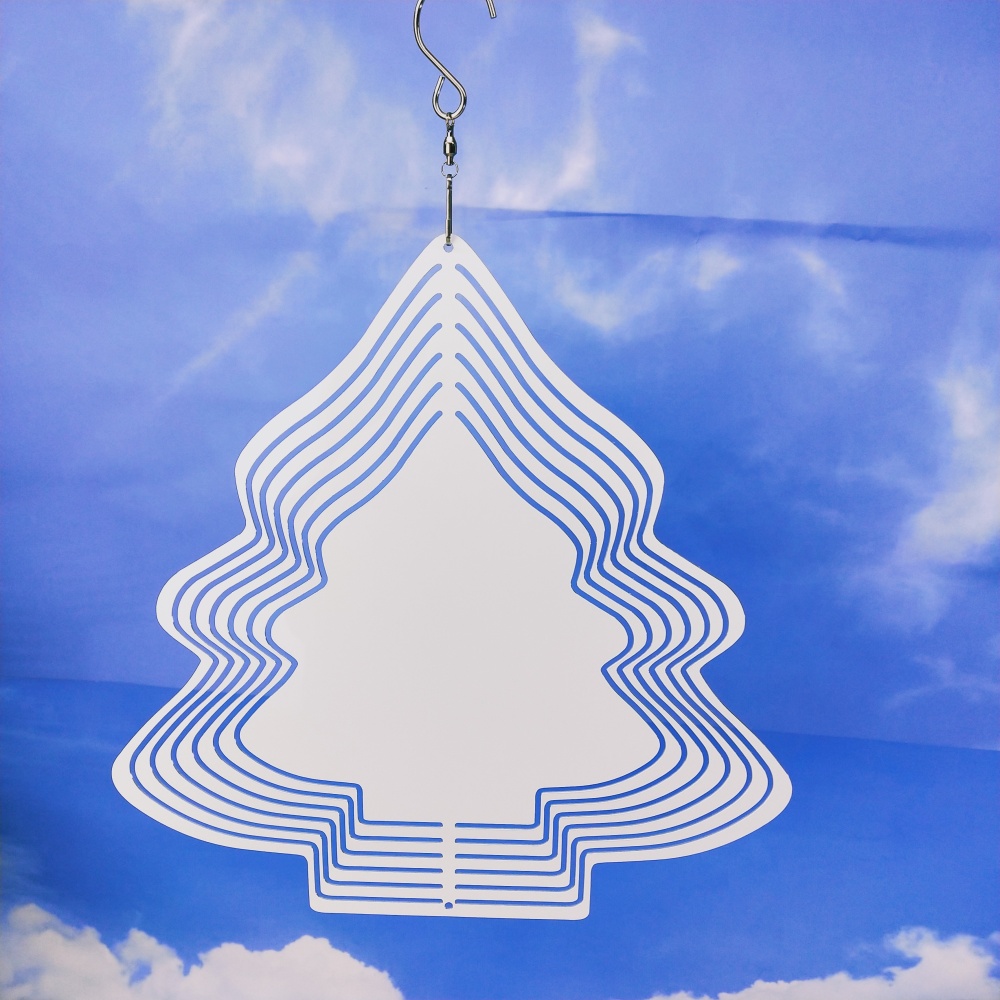 8 Inches and 10 inches white blank sublimation aluminium metal art hanging christmas tree wind spinner