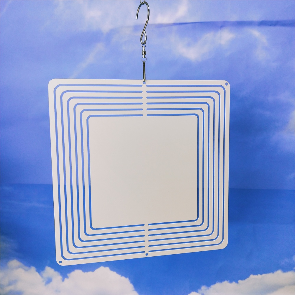8 Inches and 10 inches white blank sublimation aluminium metal art hanging square wind spinner