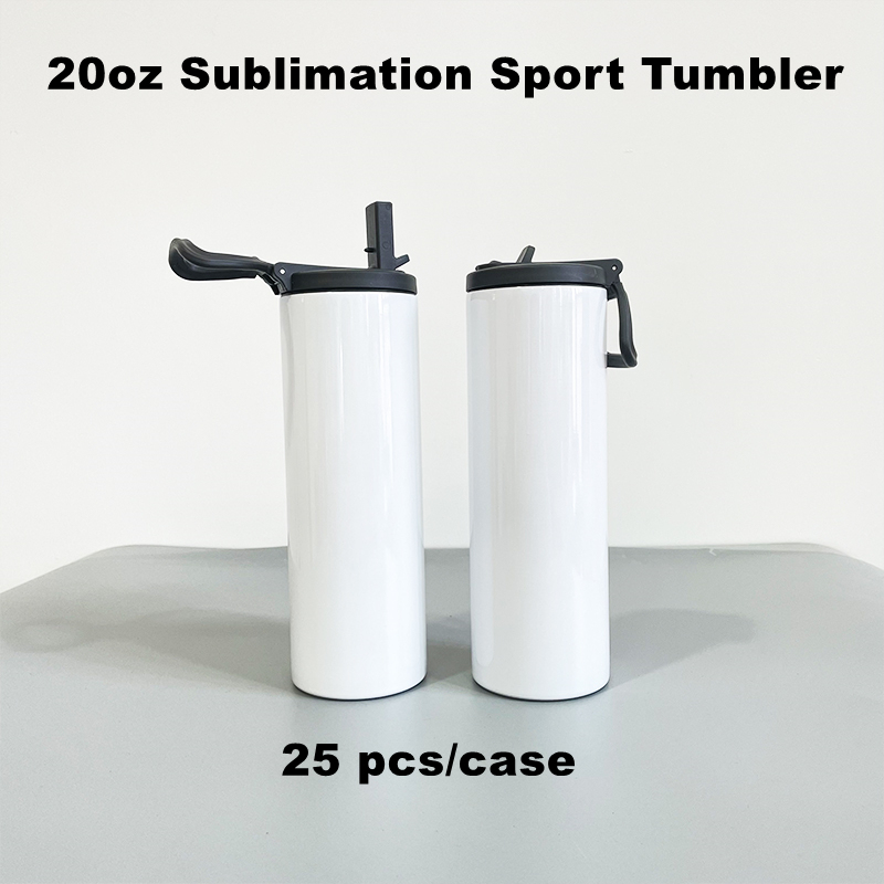 20oz US Blank Sublimation White Straight Sport Lid Tumbler With Handle Sold By Case