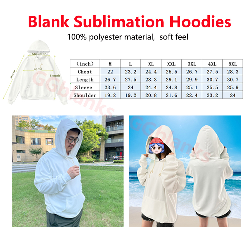 White Sublimation Hoodies （you can leave message to us what size and quantity you want after paid)
