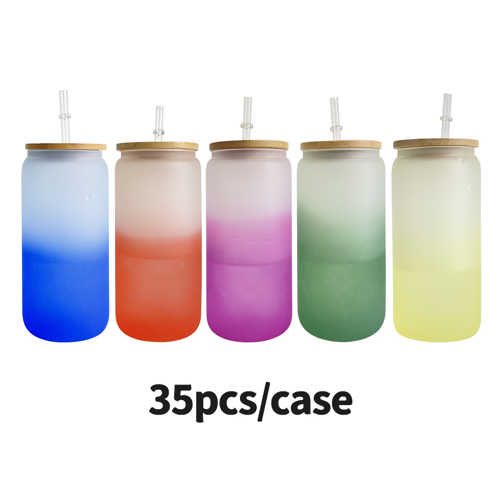 YIPAI 16oz 20oz Us Blank Sublimation Cold Water Colorful Color Changing Frosted Beer Glass Can With Bamboo Lid And Plastic Straw Sold By Case