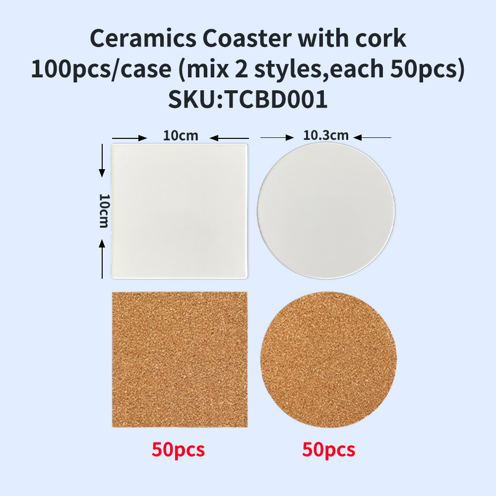USA Warehouse Wholesale Sublimation Blanks 10cm*10cm Square 10.3cm Round Table Ceramic Coaster With Cork For Drink Coffee