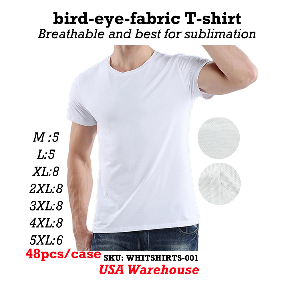 YIPAI USA Warehouse White Sublimation Blanks Men Women Short Sleeve Breathable Mesh T-shirts Mix Sizes 48pcs Sold By Case