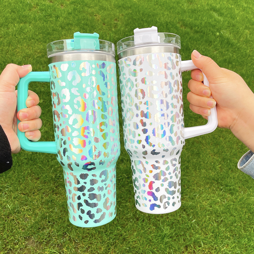 YIPAI H1.0 40oz Sublimation Blanks Holographic Leopard Travel Mug Tumbler With Handle Sold by Case