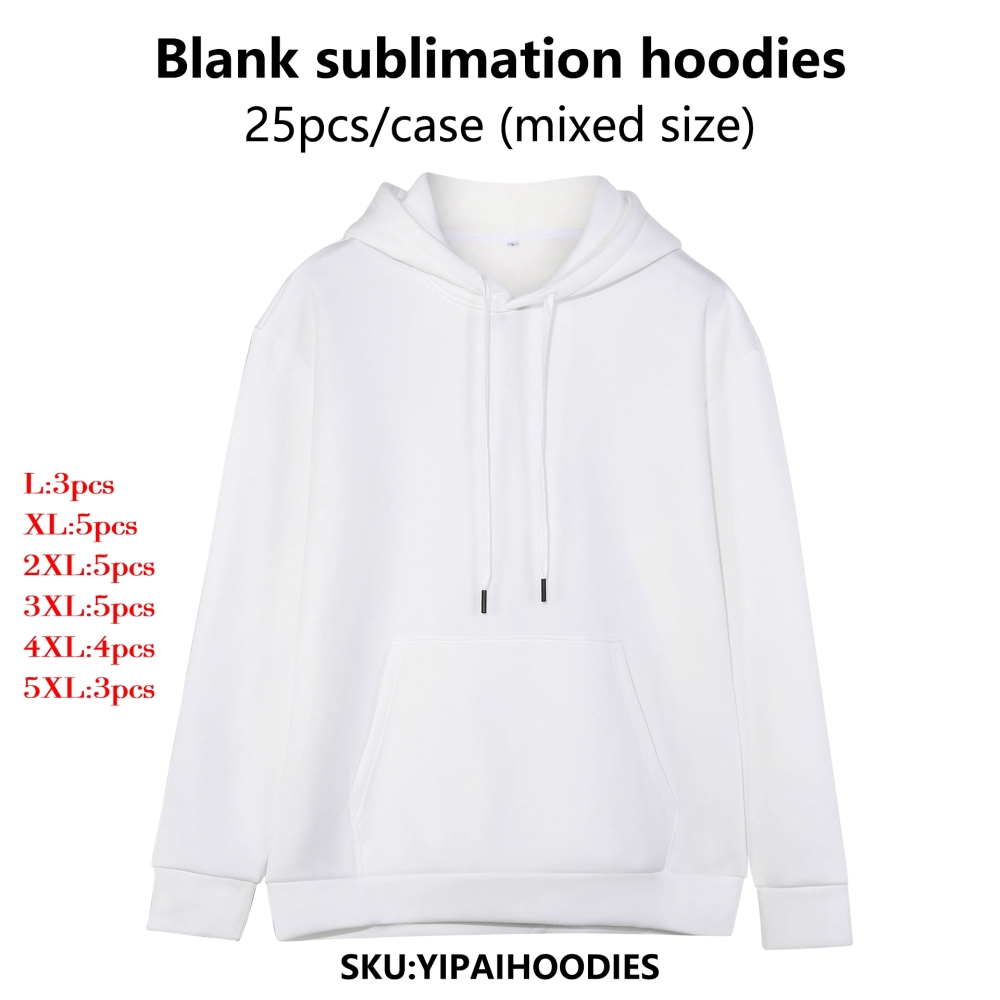 YIPAI White Sublimation Hoodies （you Can Leave Message To Us What Size And Quantity You Want After Paid)