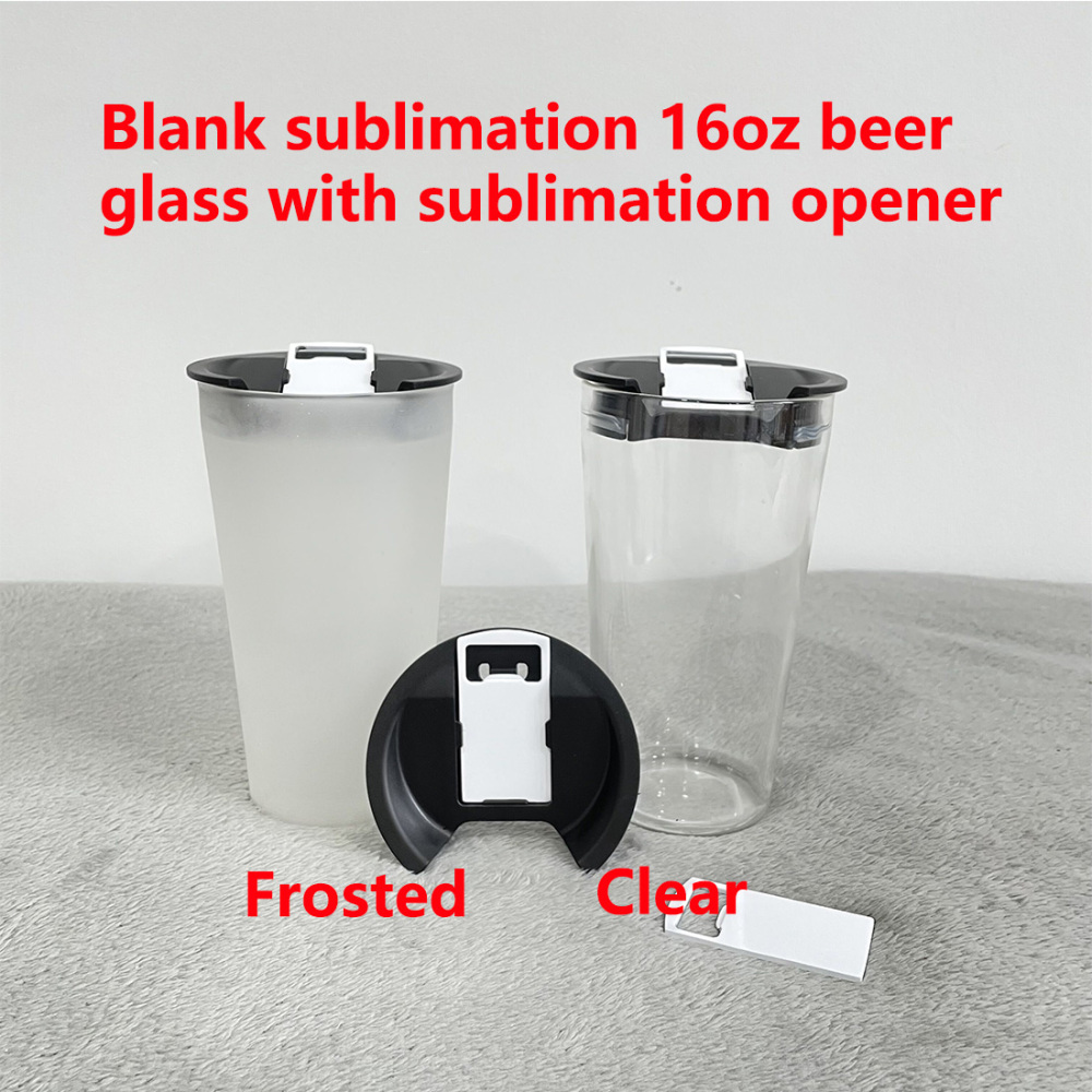 YIPAI YK00BLB001 20oz Frosted Clear Blank Sublimation Pint Beer Glass With Opener Lids