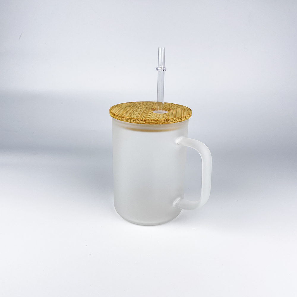 YIPAI 17oz Clear Frosted Sublimatable Glass Coffee Mug with Handle For Sublimation Heat Transfer Printing