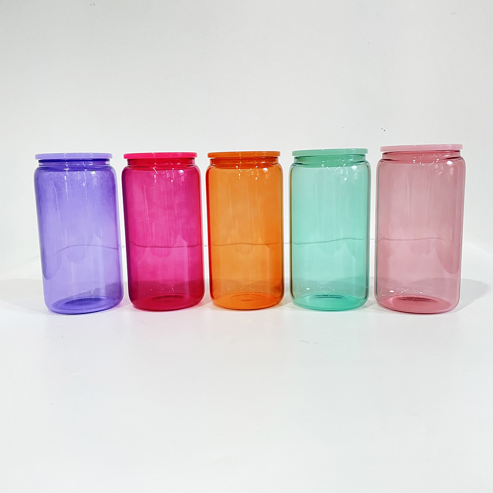 YIPAI Sublimation 16oz Colored Jelly Glass Can With Plastic Lids Sold By Case