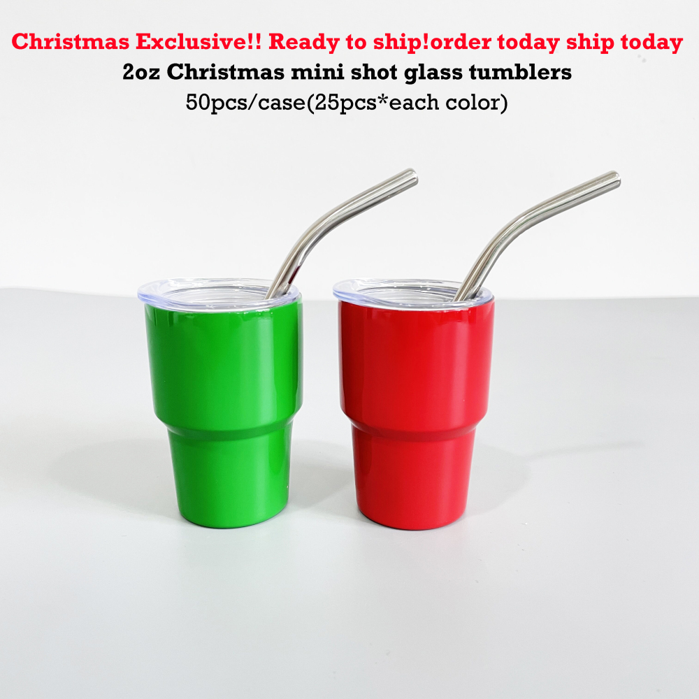 YIPAI 2oz Christmas Mini Tumblers Shot Glass With Lid And Straw For DIY Sublimation Printing