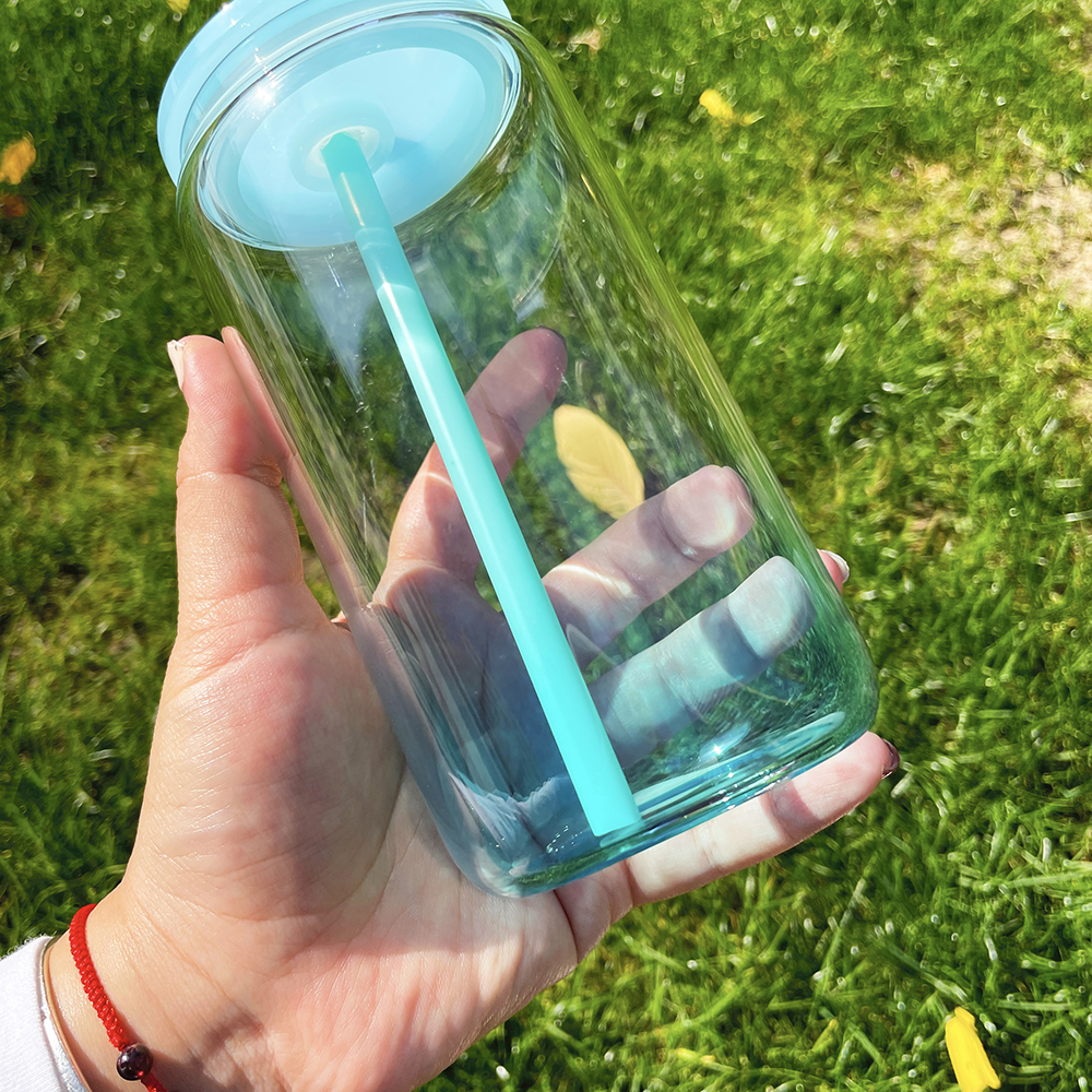 YIPAI China Warehouse Sublimation 16oz Ombre Jelly Glass Can With Plastic Lids Ship Out Next Week