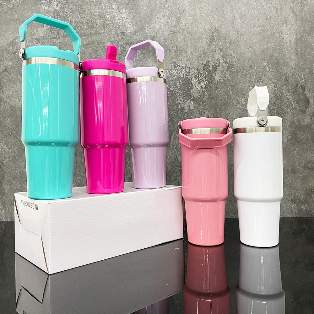 YIPAI USA Warehouse 30oz Stanley Style Glossy Macaron Colors Flip Straw School Tumbler