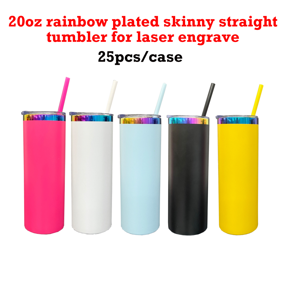 YIPAI USA Warehouse 20oz Rainbow Plated Straight Tumbler With Colored PP Straw