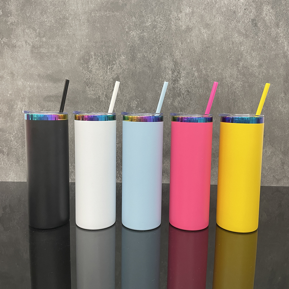 YIPAI USA Warehouse 20oz Rainbow Plated Straight Tumbler With Colored PP Straw