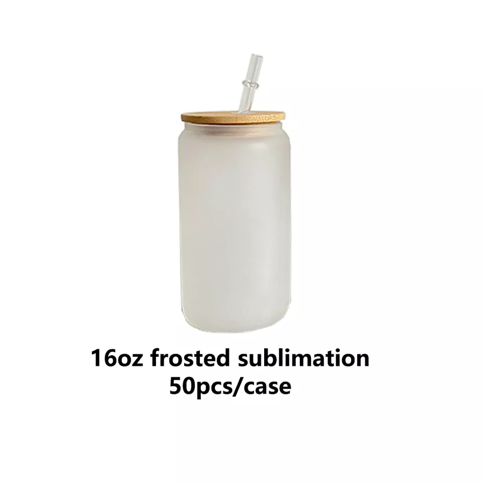 50 Pack YIPAI China Warehouse 12oz 16oz 20oz Sublimation Blanks Clear Frosted Beer Glass Can With Bamboo Lid And Plastic Straw