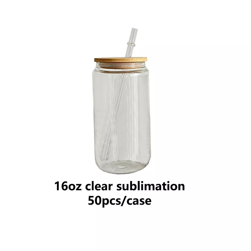 50 Pack YIPAI China Warehouse 12oz 16oz 20oz Sublimation Blanks Clear Frosted Beer Glass Can With Bamboo Lid And Plastic Straw