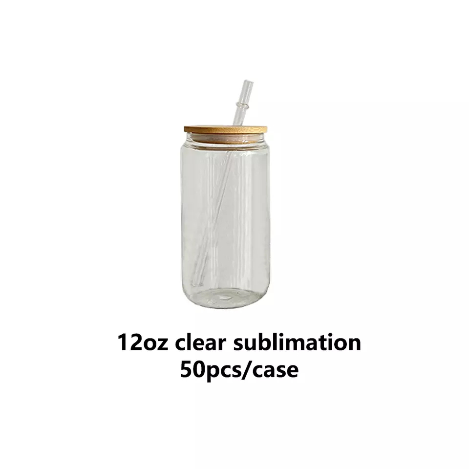 50 Pack YIPAI China Warehouse 12oz 16oz 20oz Sublimation Blanks Clear Frosted Beer Glass Can With Bamboo Lid And Plastic Straw