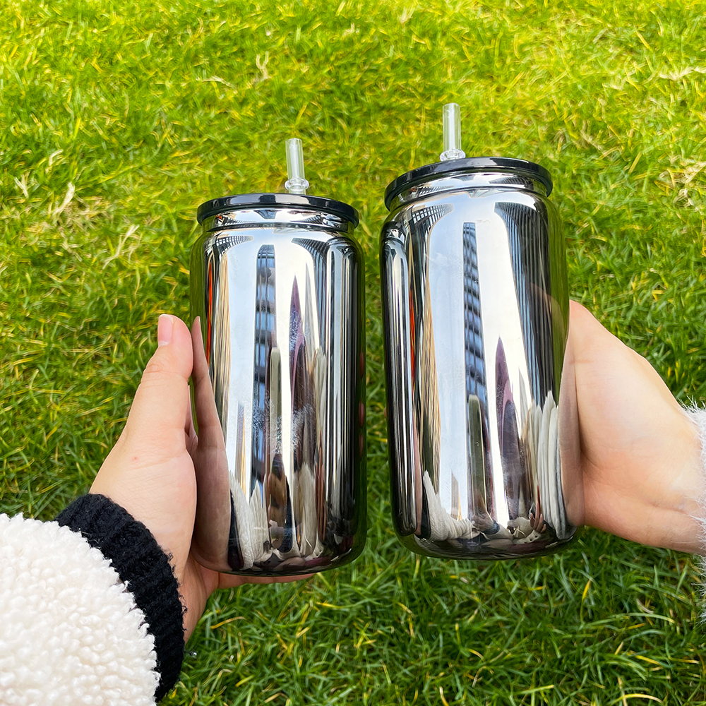 50 Pack YIPAI China Warehouse Middle Night Black Mirror Plated 16oz Glass Can