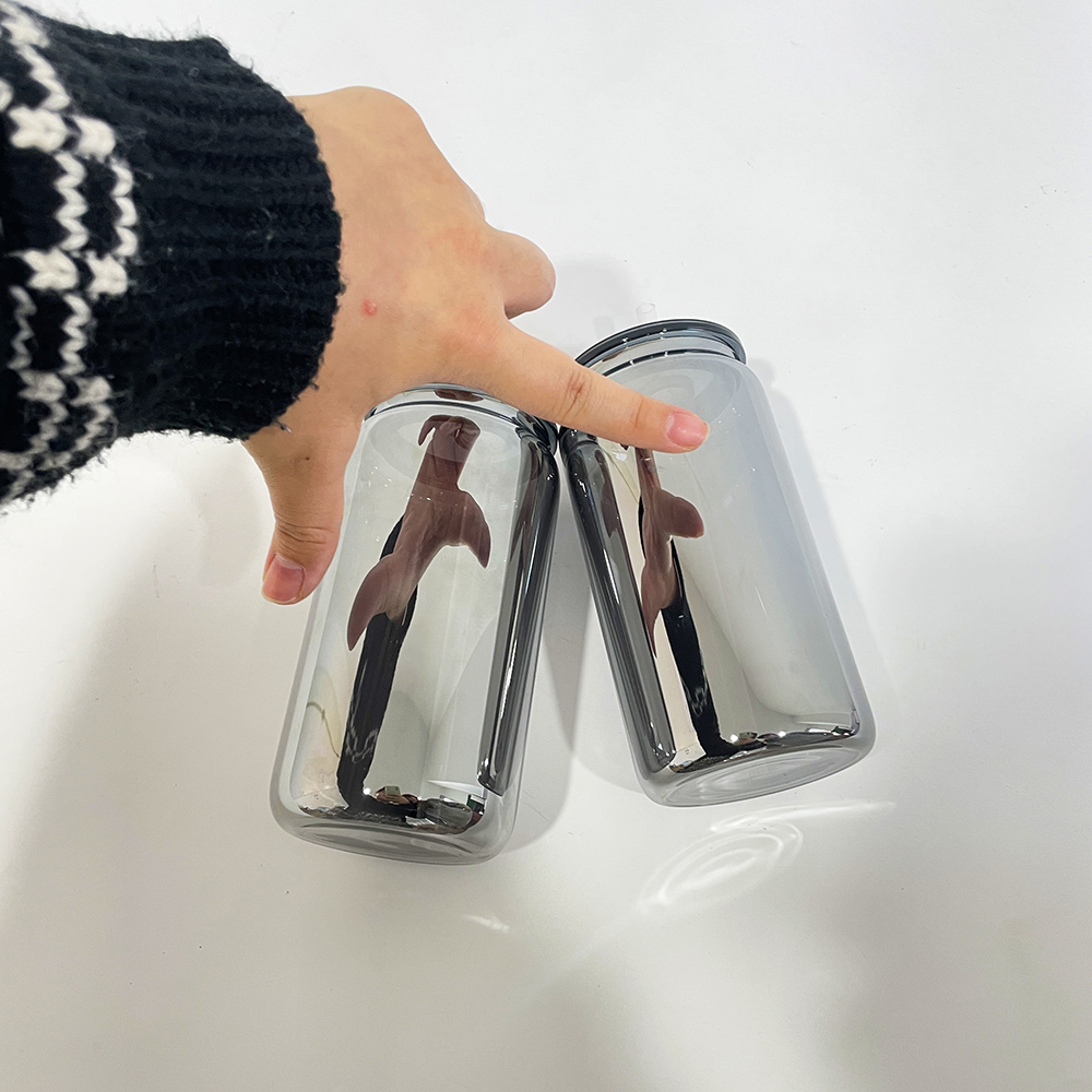 50 Pack YIPAI China Warehouse Middle Night Black Mirror Plated 16oz Glass Can