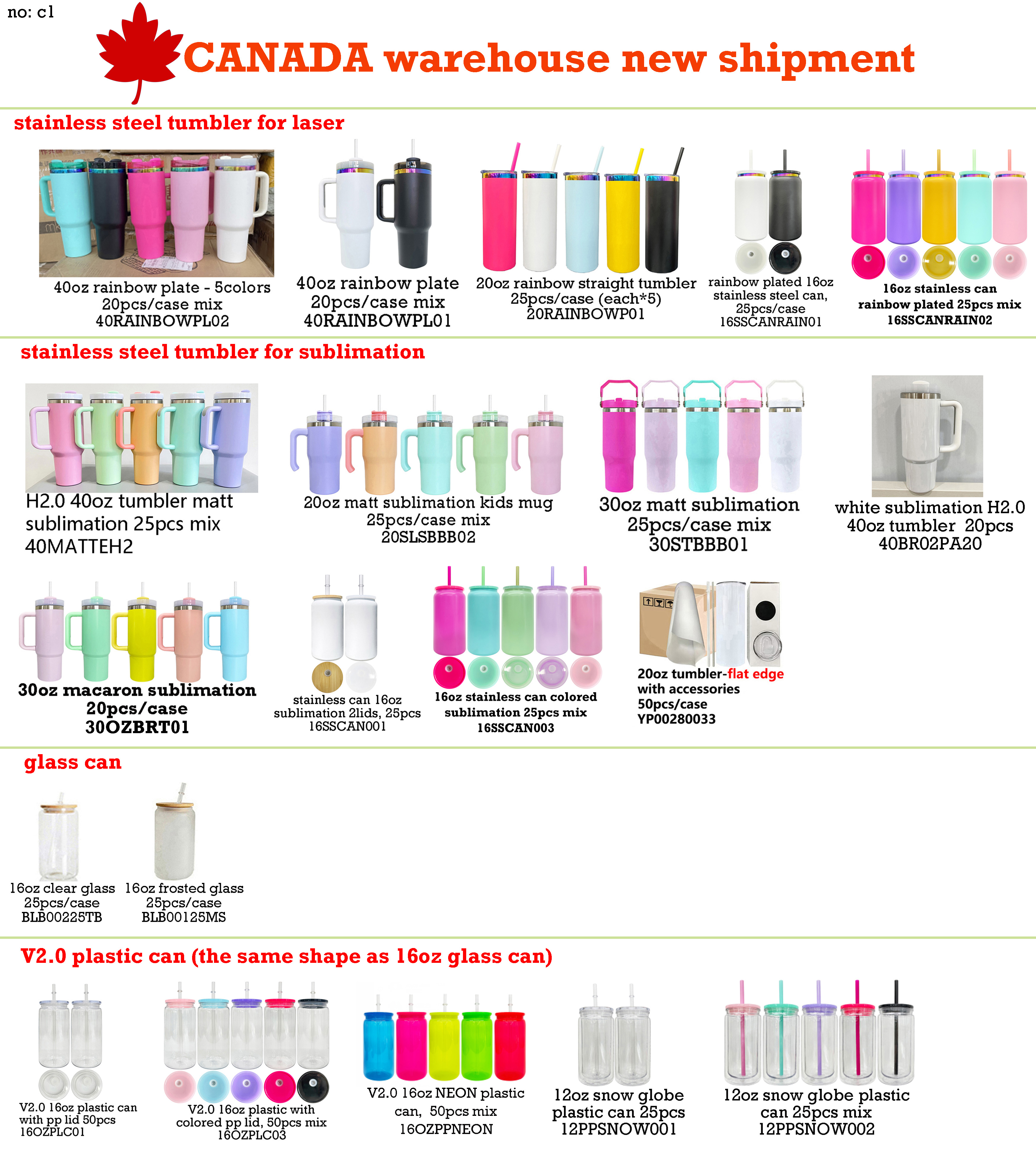 Canadian Warehouse Product Catalog (Will arrived frist week of Aug