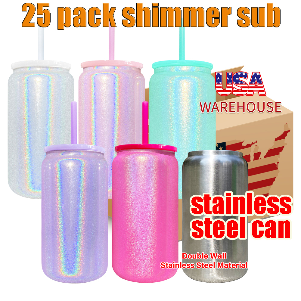 25 Pack YIPAI China Warehouse 16oz Vacuum Insulated Shimmer Stainless Steel Can