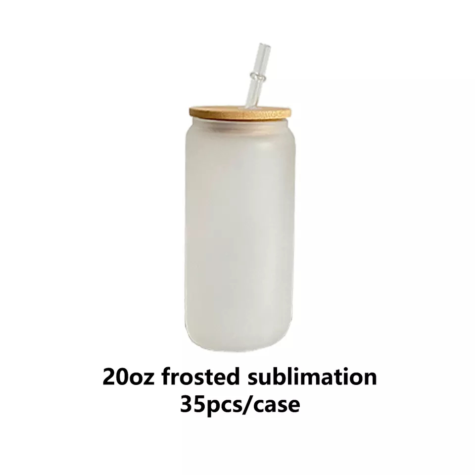 50 Pack YIPAI China Warehouse 12oz 16oz 20oz Sublimation Blanks Clear Frosted Beer Glass Can With Bamboo Lid And Plastic Straw