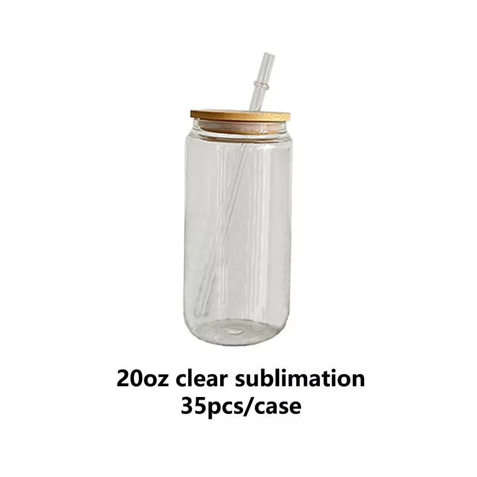 50 Pack YIPAI China Warehouse 12oz 16oz 20oz Sublimation Blanks Clear Frosted Beer Glass Can With Bamboo Lid And Plastic Straw