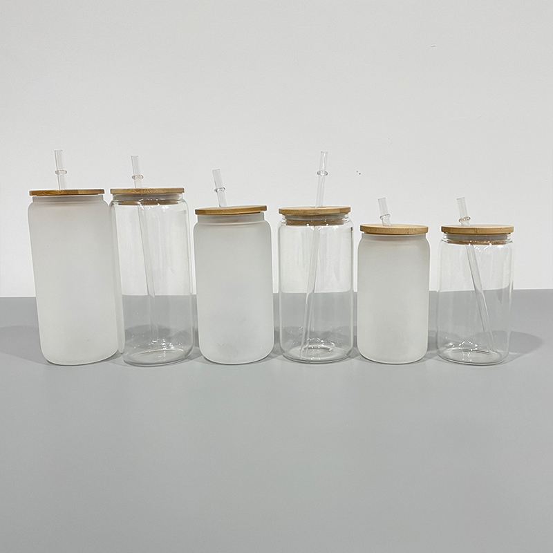 50 Pack YIPAI China Warehouse 12oz 16oz 20oz Sublimation Blanks Clear Frosted Beer Glass Can With Bamboo Lid And Plastic Straw