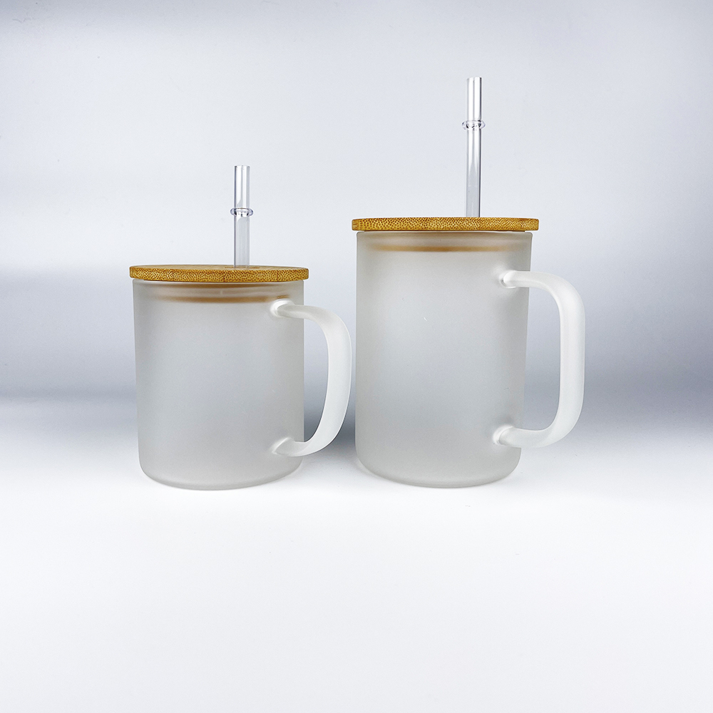 25 Pack YIPAI China Warehouse 11oz 17oz Clear Frosted Sublimatable Glass Coffee Mug with Handle For Sublimation Heat Transfer Printing