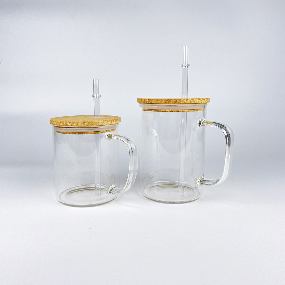 25 Pack YIPAI China Warehouse 11oz 17oz Clear Frosted Sublimatable Glass Coffee Mug with Handle For Sublimation Heat Transfer Printing