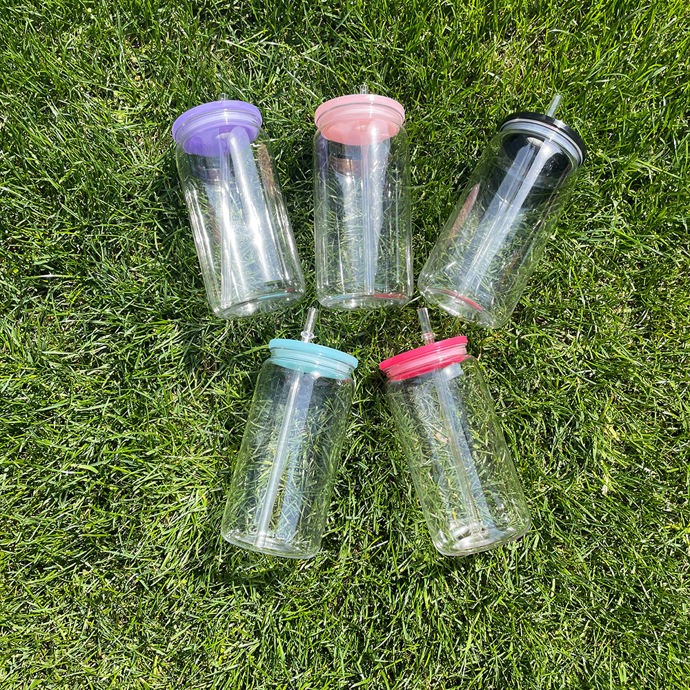 50 Pack YIPAI China Warehouse Clear Plastic Cup With Colored Lid Same Shape As 16oz Glass Can