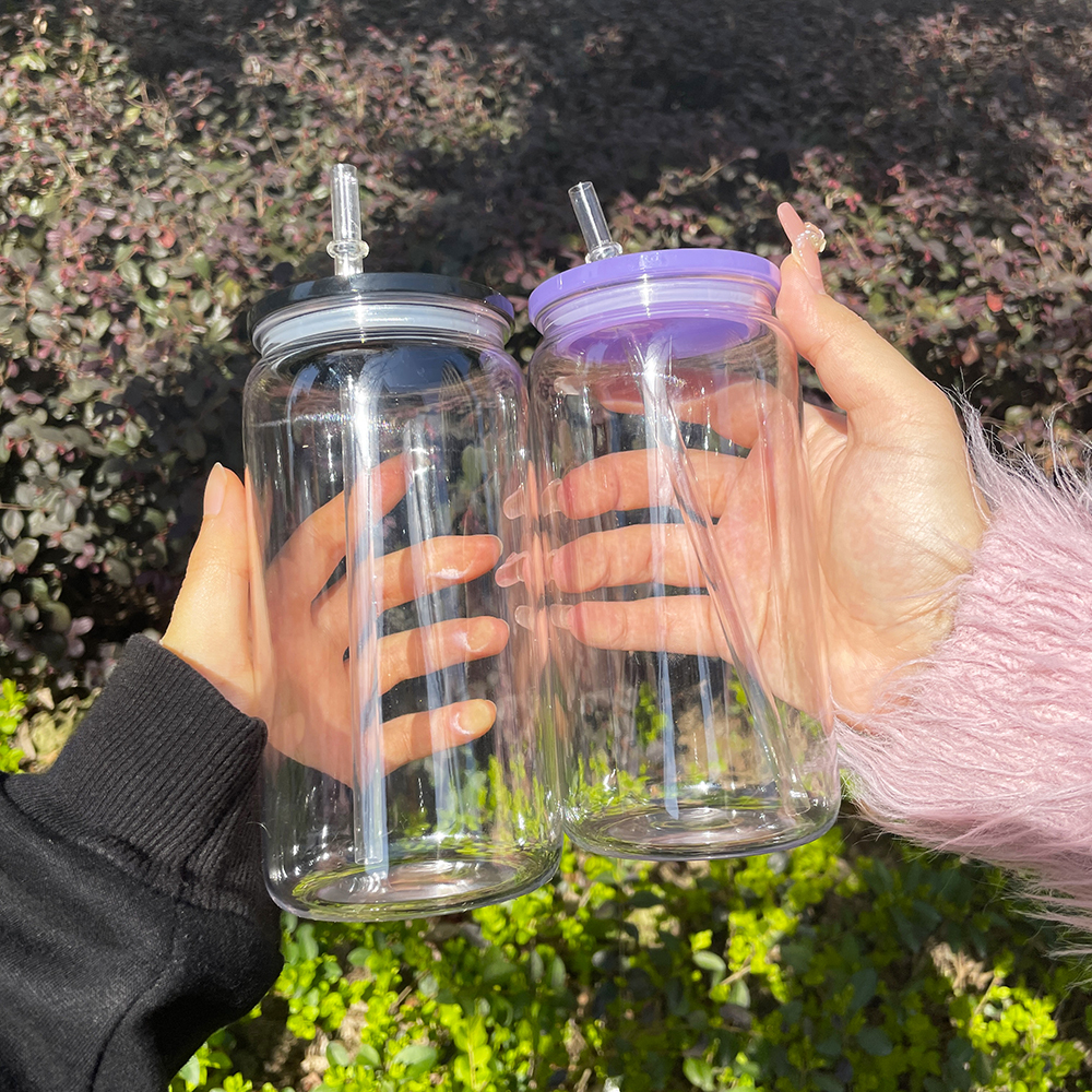 50 Pack YIPAI China Warehouse Clear Plastic Cup With Colored Lid Same Shape As 16oz Glass Can