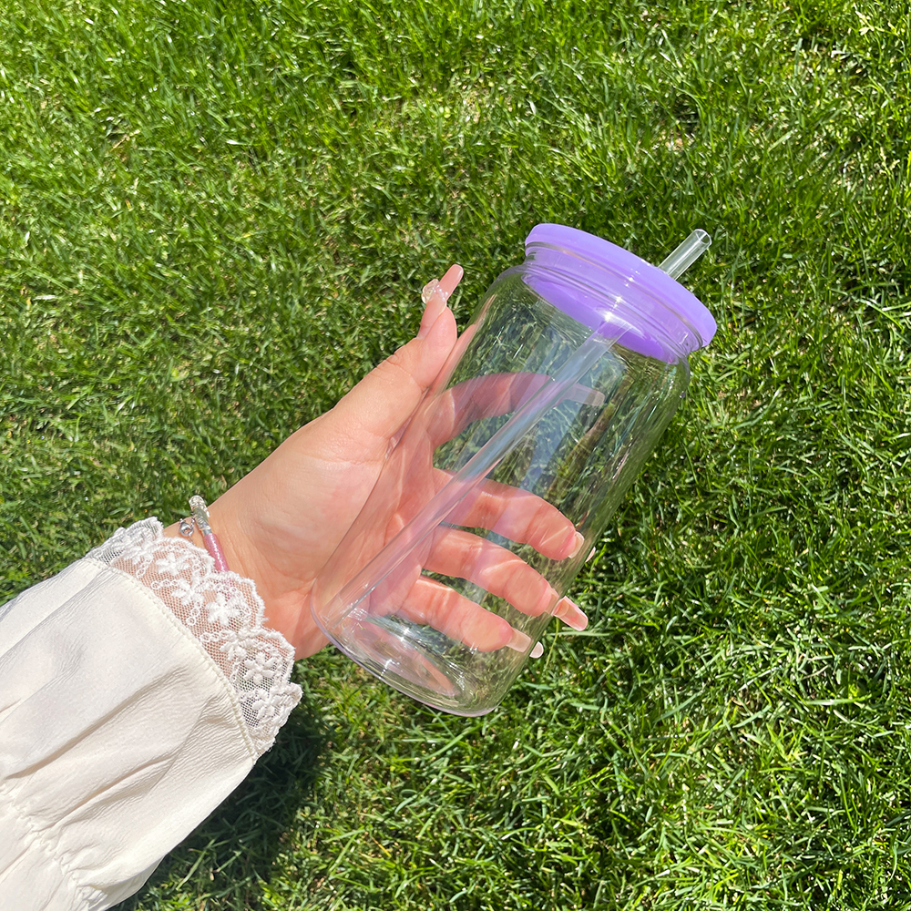 50 Pack YIPAI China Warehouse Clear Plastic Cup With Colored Lid Same Shape As 16oz Glass Can