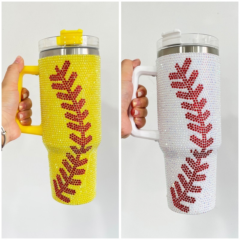 YIPAI USA Warehouse 40oz Baseball Bling Rhinestone Tumbler 20pcs