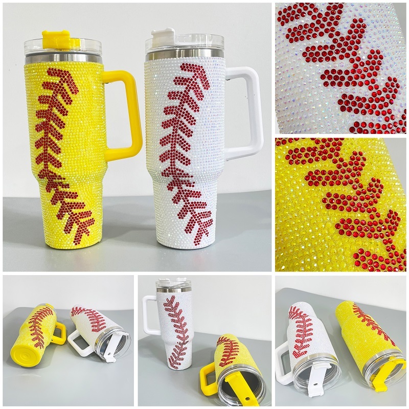 YIPAI USA Warehouse 40oz Baseball Bling Rhinestone Tumbler 20pcs