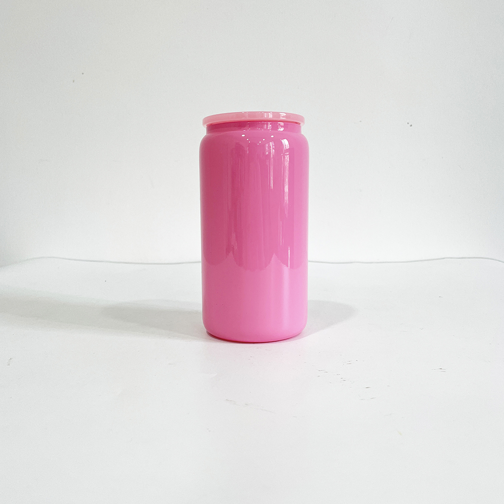 YIPAI USA Warehouse Classic Macaron Color 16oz Glass Can With PP Lids Beer Can Shaped Drinkware
