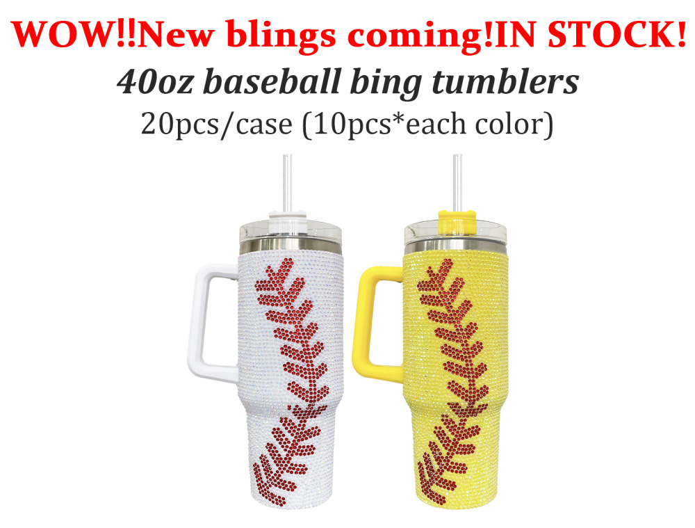 YIPAI USA Warehouse 40oz Baseball Bling Rhinestone Tumbler 20pcs