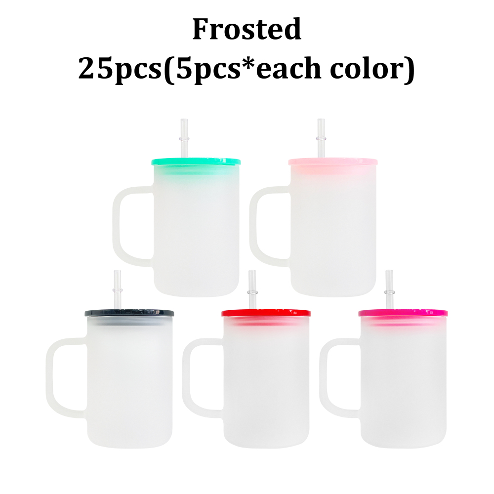 YIPAI 17oz Clear Frosted Glass Coffee Mug With Colorful PP Lid For Sublimation Heat Transfer Printing Ship Next Week