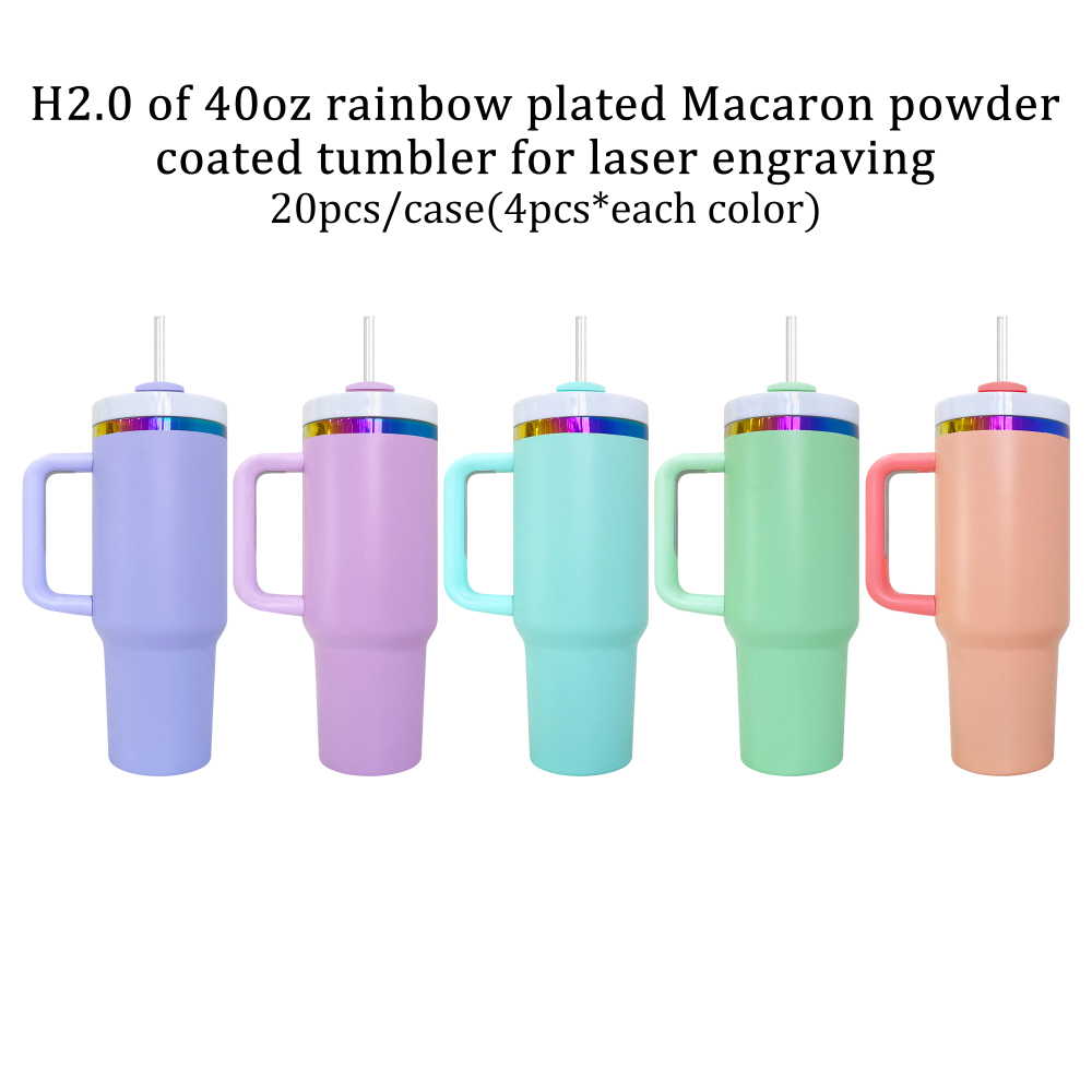 YIPAI China Warehouse H2.0 40oz Macaron Colors Rainbow Plated Quencher Tumbler