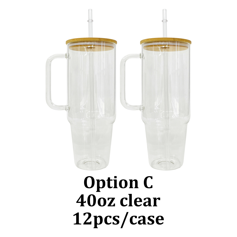 12 Pack YIPAI USA Warehouse Big Capacity 40oz Clear Frosted Glass Mug With Handle