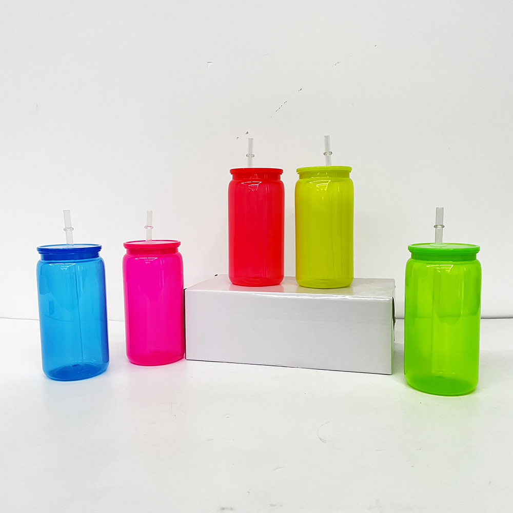 50 Pack YIPAI USA Warehouse 16oz Bright Neon Color Plastic Can Same Size As Glass Can For UV DTF Wraps