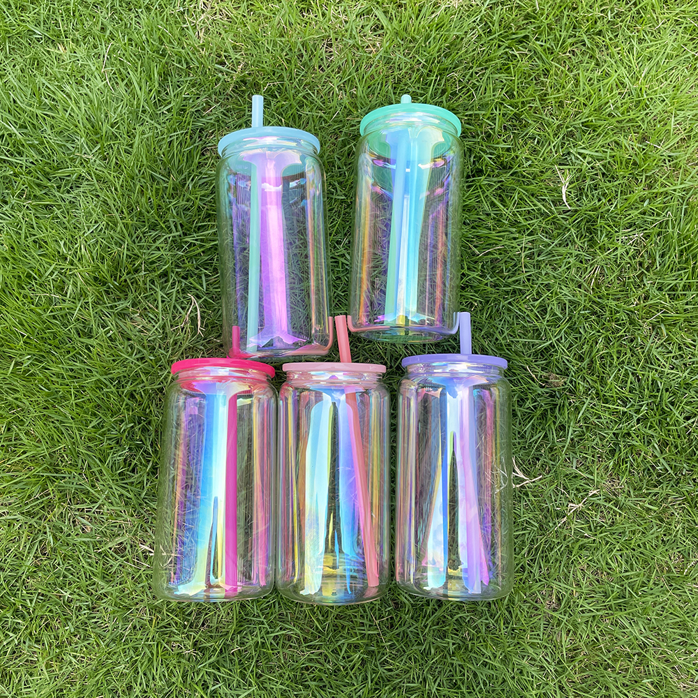 25 Pack 50 Pack YIPAI China Warehouse 16oz Rainbow Glass Can For Sublimation And UV DTF Wraps