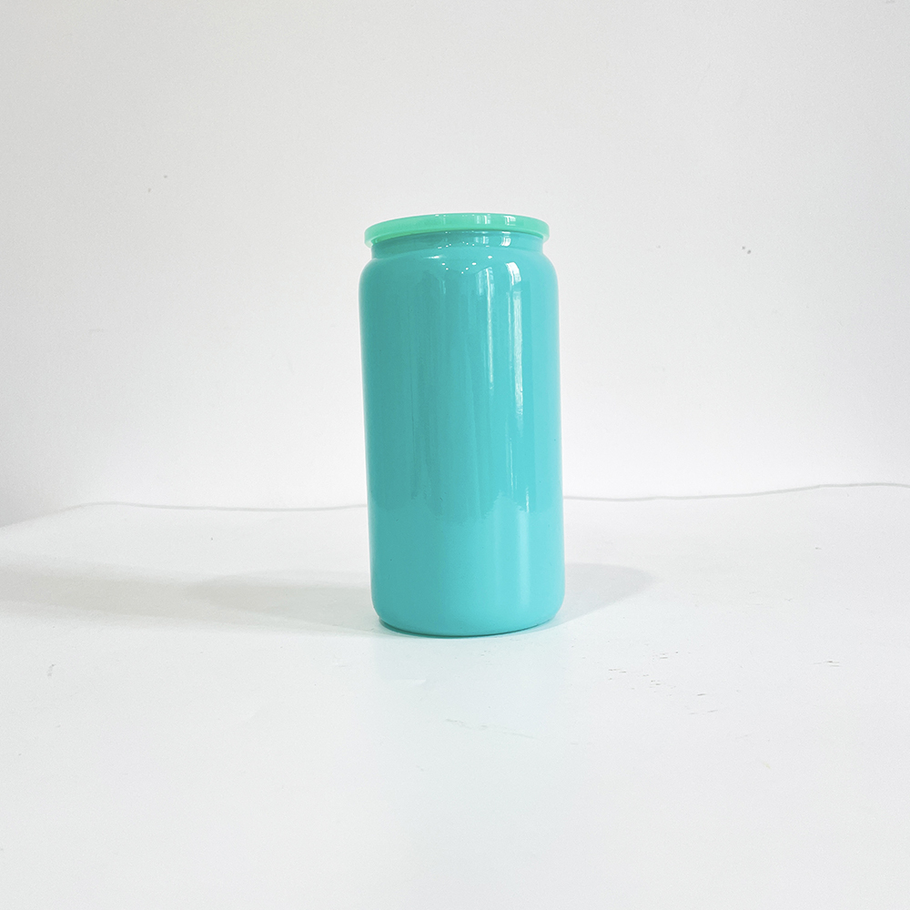 YIPAI USA Warehouse Classic Macaron Color 16oz Glass Can With PP Lids Beer Can Shaped Drinkware