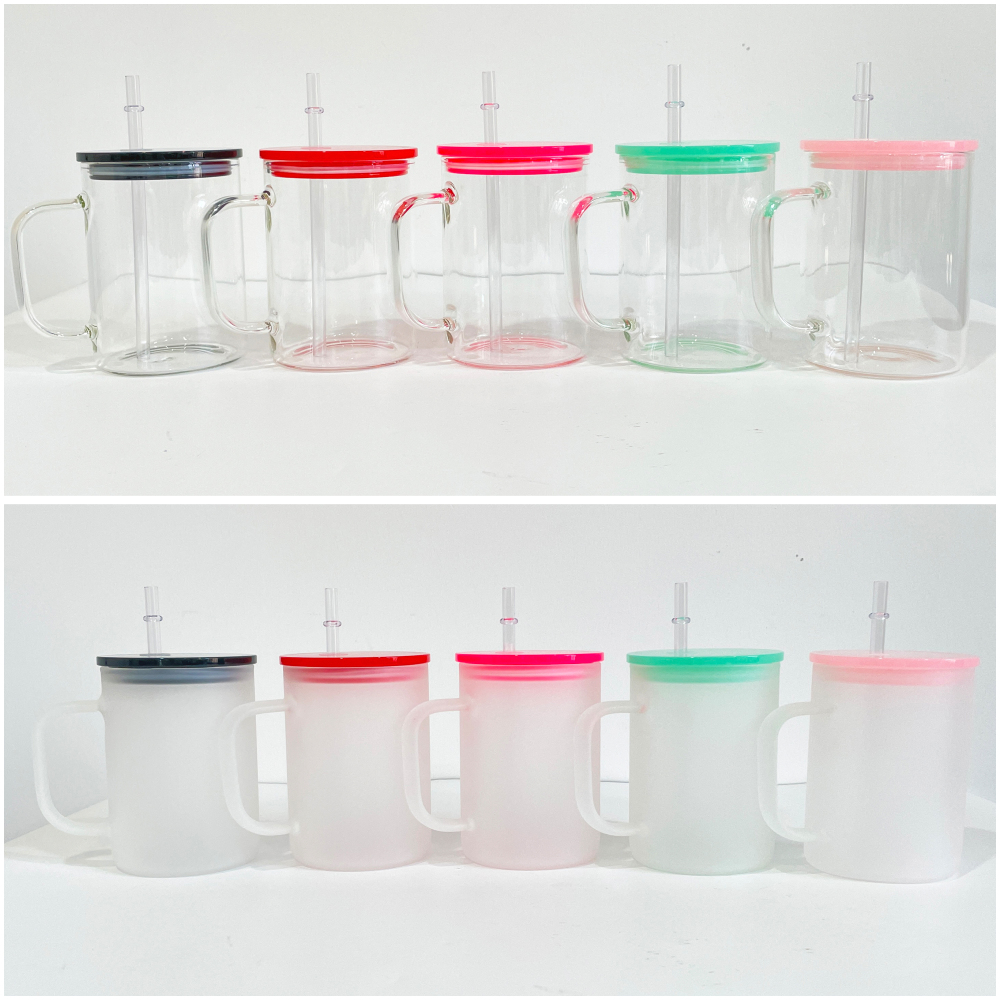 YIPAI 17oz Clear Frosted Glass Coffee Mug With Colorful PP Lid For Sublimation Heat Transfer Printing Ship Next Week