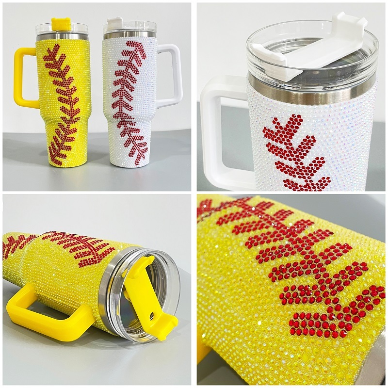 YIPAI USA Warehouse 40oz Baseball Bling Rhinestone Tumbler 20pcs
