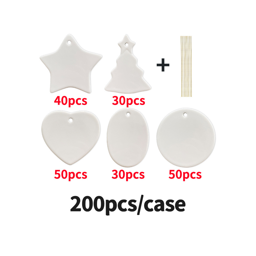 YIPAI US Warehouse Christmas Supply Wholesale Ceramic Ornaments With Glod Rope Mix 5 Styles Christmas Tree Shape Star Heart Egg Round Shape Sold By Case (Pre Sale Delivery Time 8th October)