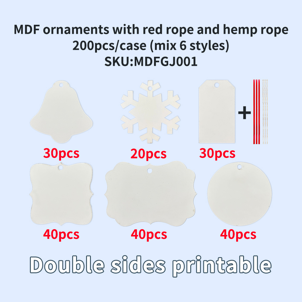YIPAI US Warehouse Christmas Supply Wholesale MDF Ornaments With Red Rope And Hemp Rope Mix 6 Styles Sold By Case (Pre Sale Delivery Time 8th October)