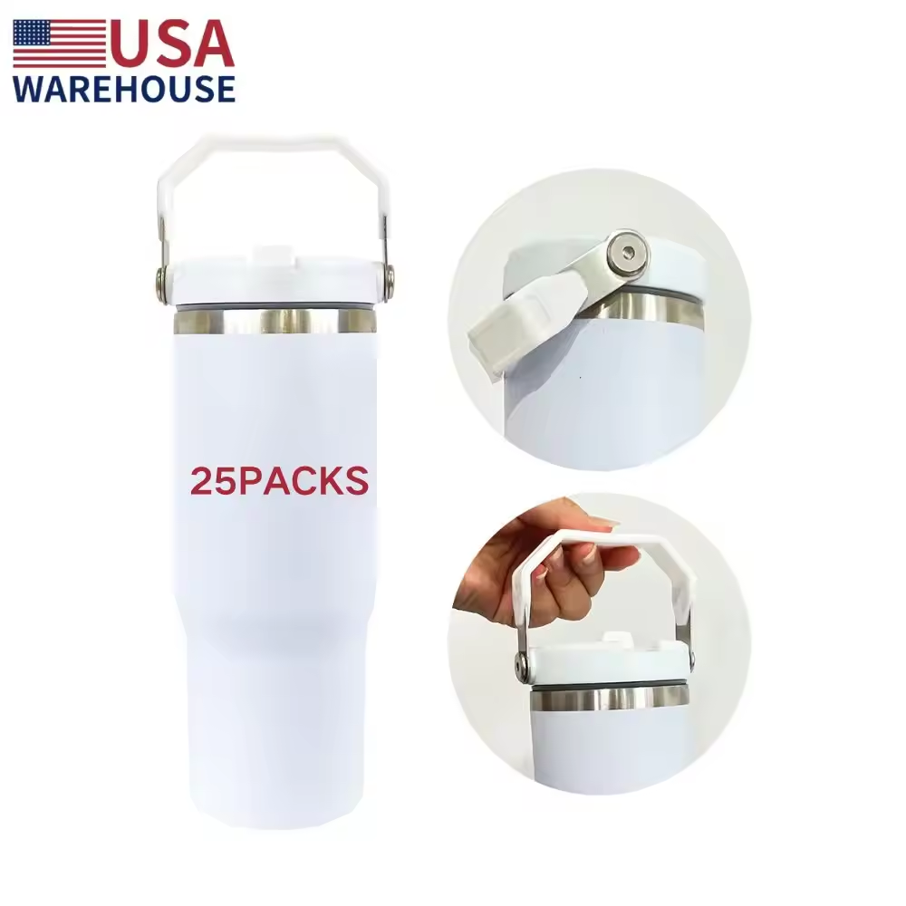 YIPAI USA Warehouse 30oz Stanley Style Matte White Color Only Flip Straw School Tumbler for Kids