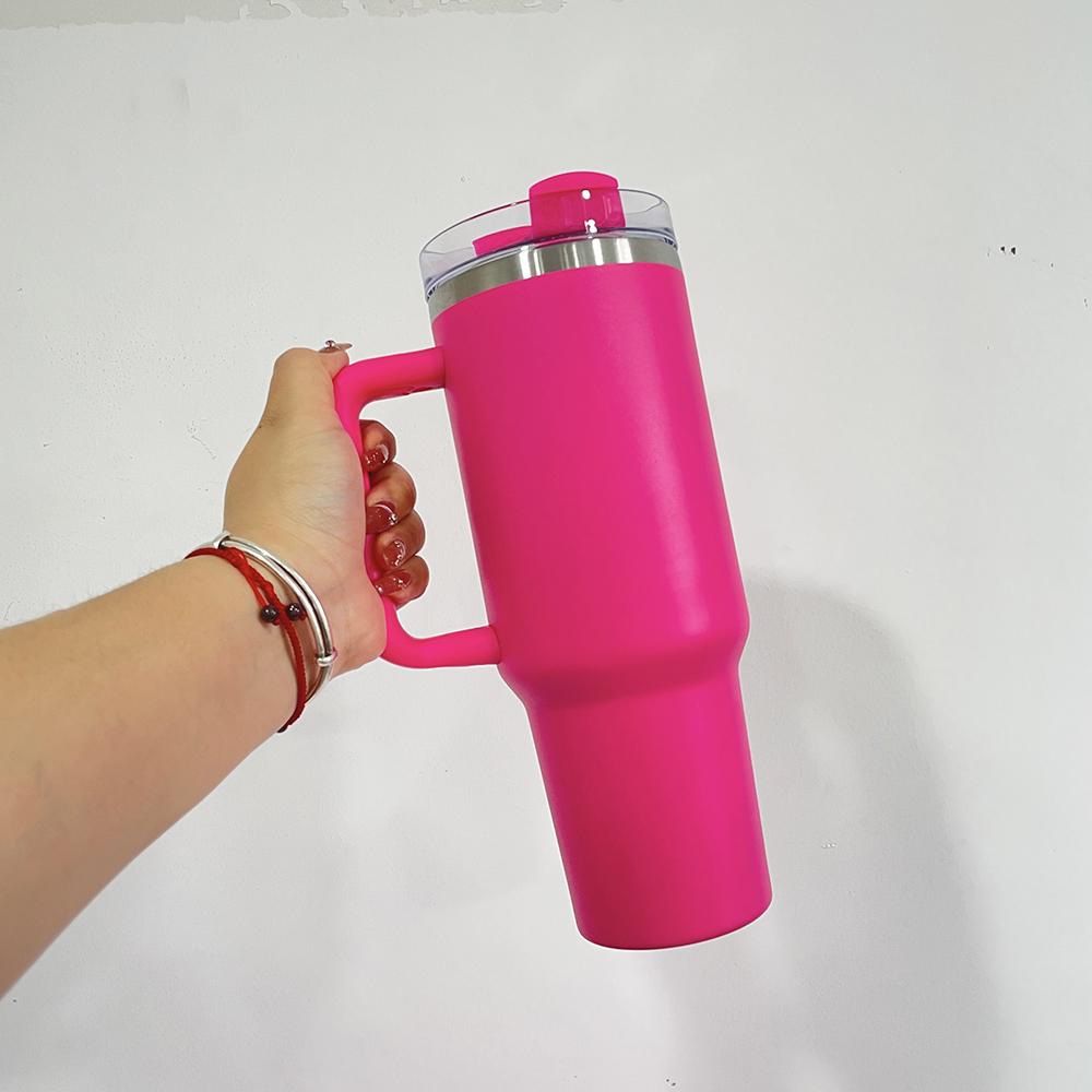 YIPAI USA Warehouse Flamingo Stanley Style 40oz Powder Coated Quencher Tumblers